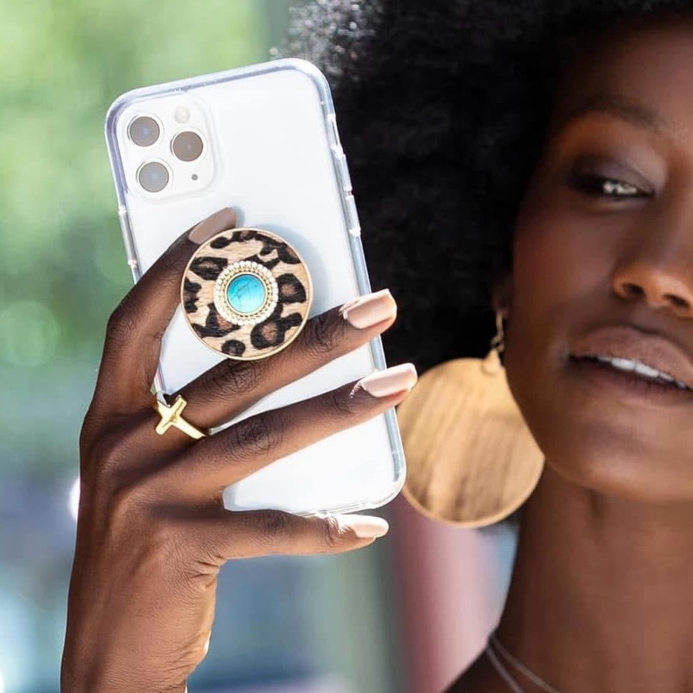 🆕 Leopard Turquoise Pop Socket Phone Grip